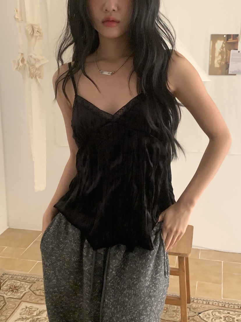 SUNDER MARKET韓國代購㊣女士新品休閑推薦吊帶背心天鵝絨SUNDER MARKET吊帶/背心