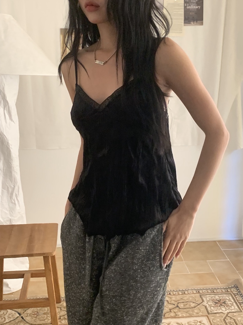 SUNDER MARKET韓國代購㊣女士新品休閑推薦吊帶背心天鵝絨SUNDER MARKET吊帶/背心