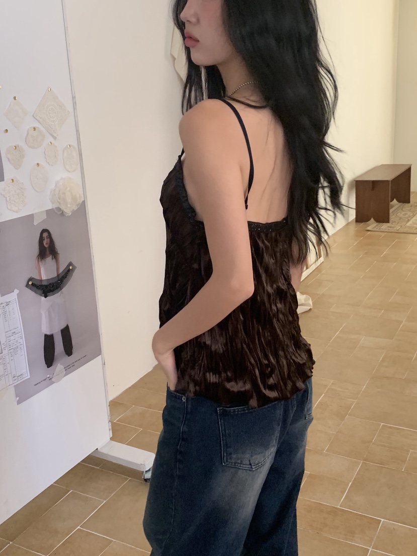 SUNDER MARKET韓國代購㊣女士新品休閑推薦吊帶背心天鵝絨SUNDER MARKET吊帶/背心