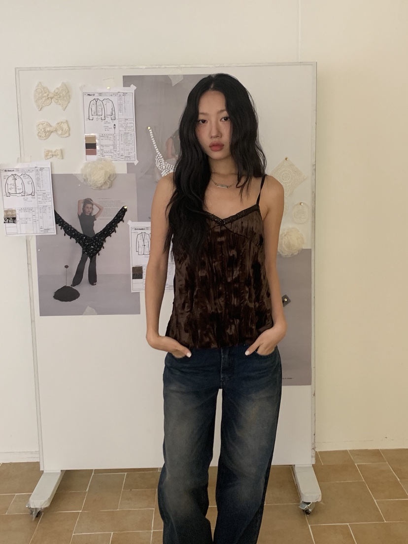 SUNDER MARKET韓國代購㊣女士新品休閑推薦吊帶背心天鵝絨SUNDER MARKET吊帶/背心