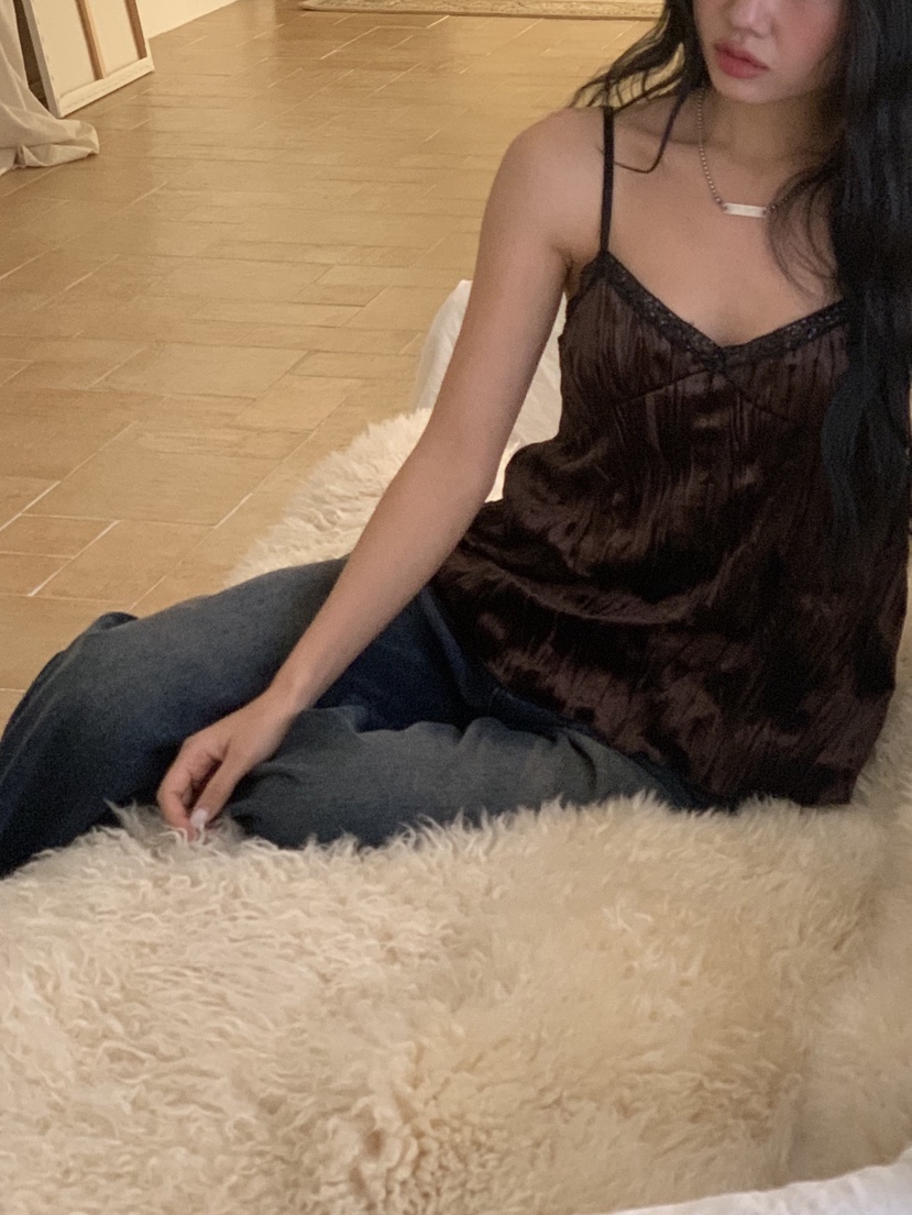 SUNDER MARKET韓國代購㊣女士新品休閑推薦吊帶背心天鵝絨SUNDER MARKET吊帶/背心