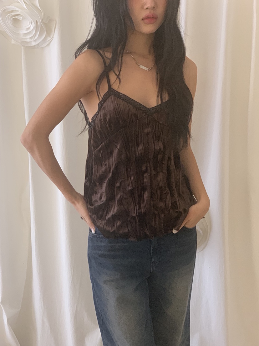 SUNDER MARKET韓國代購㊣女士新品休閑推薦吊帶背心天鵝絨SUNDER MARKET吊帶/背心