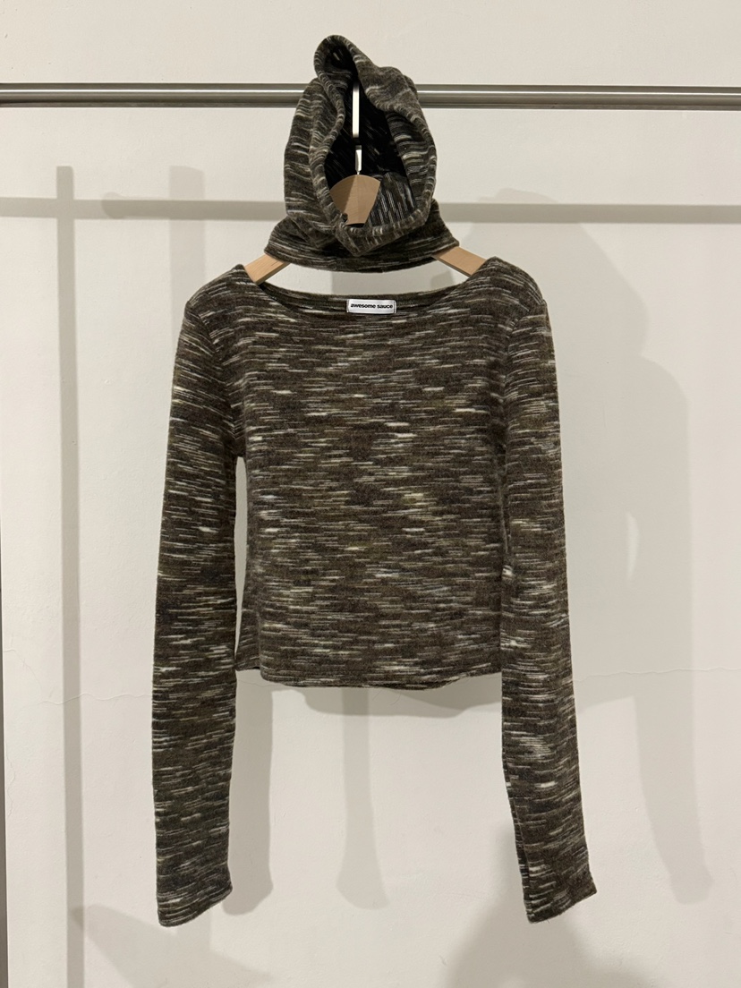 AWESOMESAUCE東大門㊣實拍女裝新品25秋冬推薦長袖T恤含帽子AWESOME SAUCE長袖T恤圖色2