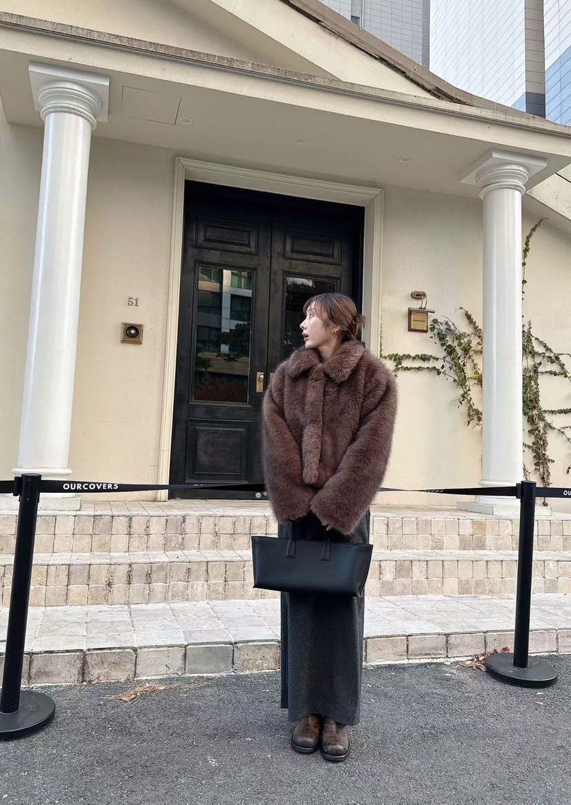 BINUS東大門㊣代購女士新品人氣時尚25秋冬推薦短款大衣狐貍BINUS短款大衣