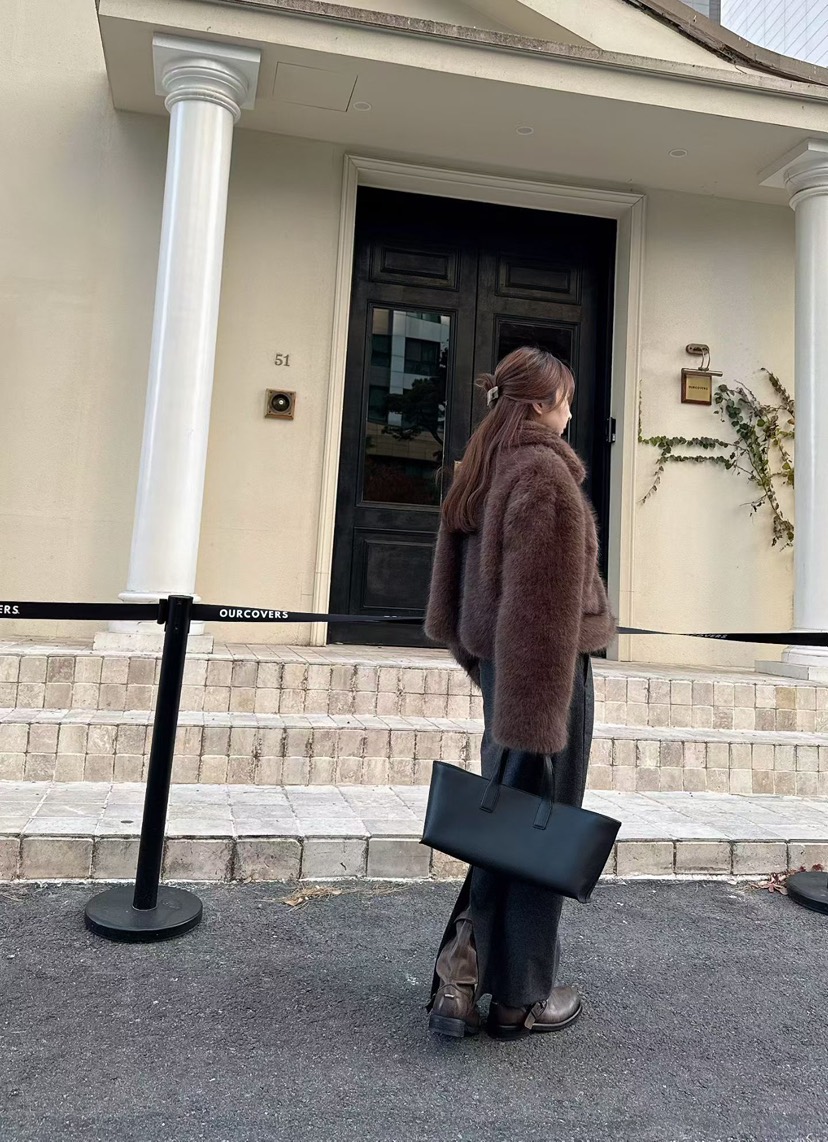 BINUS東大門㊣代購女士新品人氣時尚25秋冬推薦短款大衣狐貍BINUS短款大衣