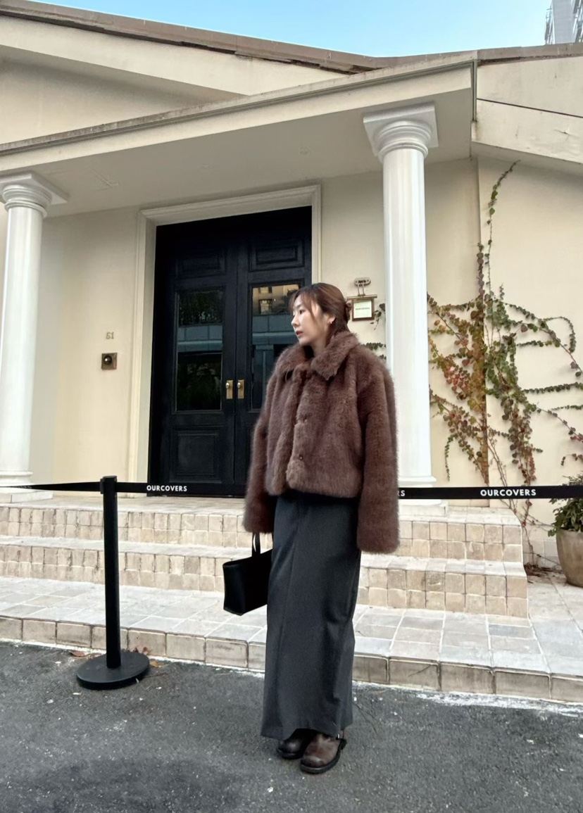 BINUS東大門㊣代購女士新品人氣時尚25秋冬推薦短款大衣狐貍BINUS短款大衣