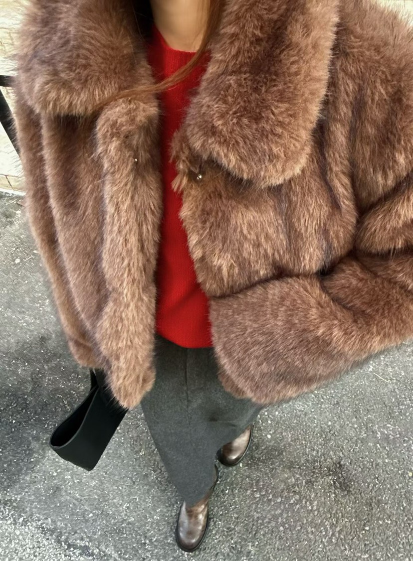 BINUS東大門㊣代購女士新品人氣時尚25秋冬推薦短款大衣狐貍BINUS短款大衣