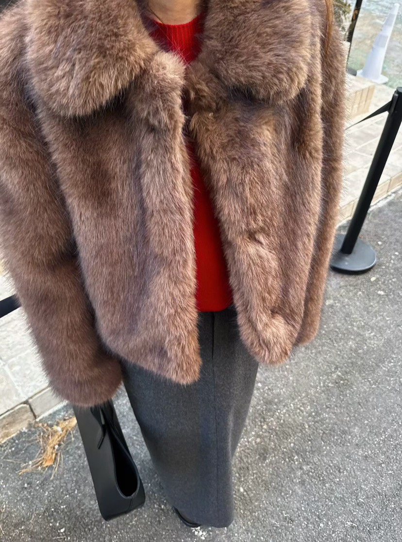 BINUS東大門㊣代購女士新品人氣時尚25秋冬推薦短款大衣狐貍BINUS短款大衣