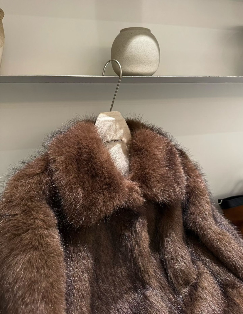 BINUS東大門㊣代購女士新品人氣時尚25秋冬推薦短款大衣狐貍BINUS短款大衣