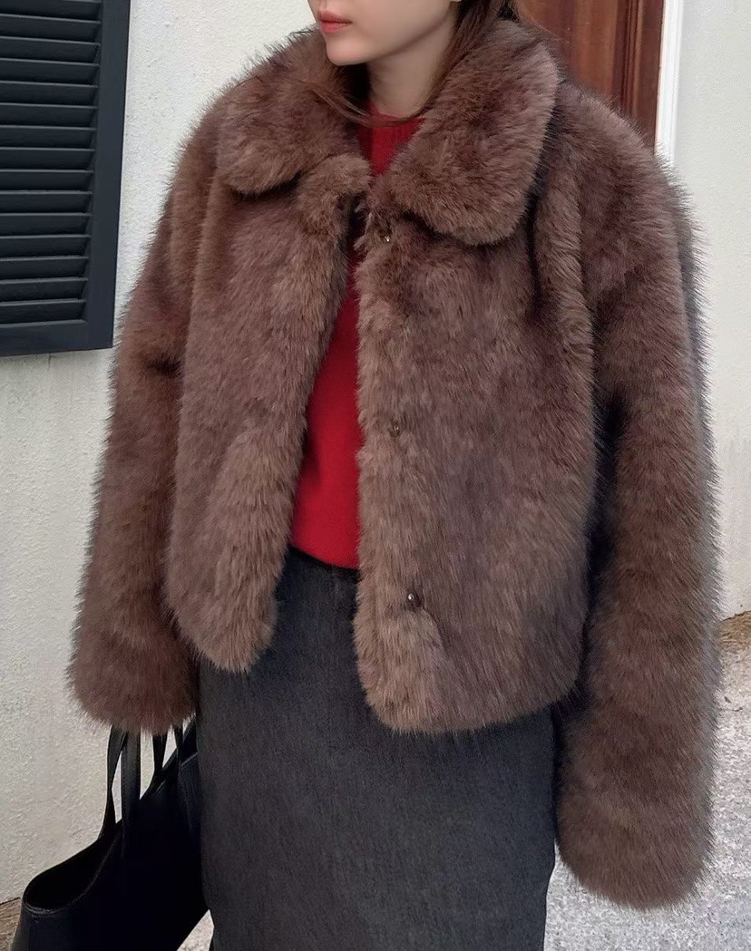 BINUS東大門㊣代購女士新品人氣時尚25秋冬推薦短款大衣狐貍BINUS短款大衣圖色2