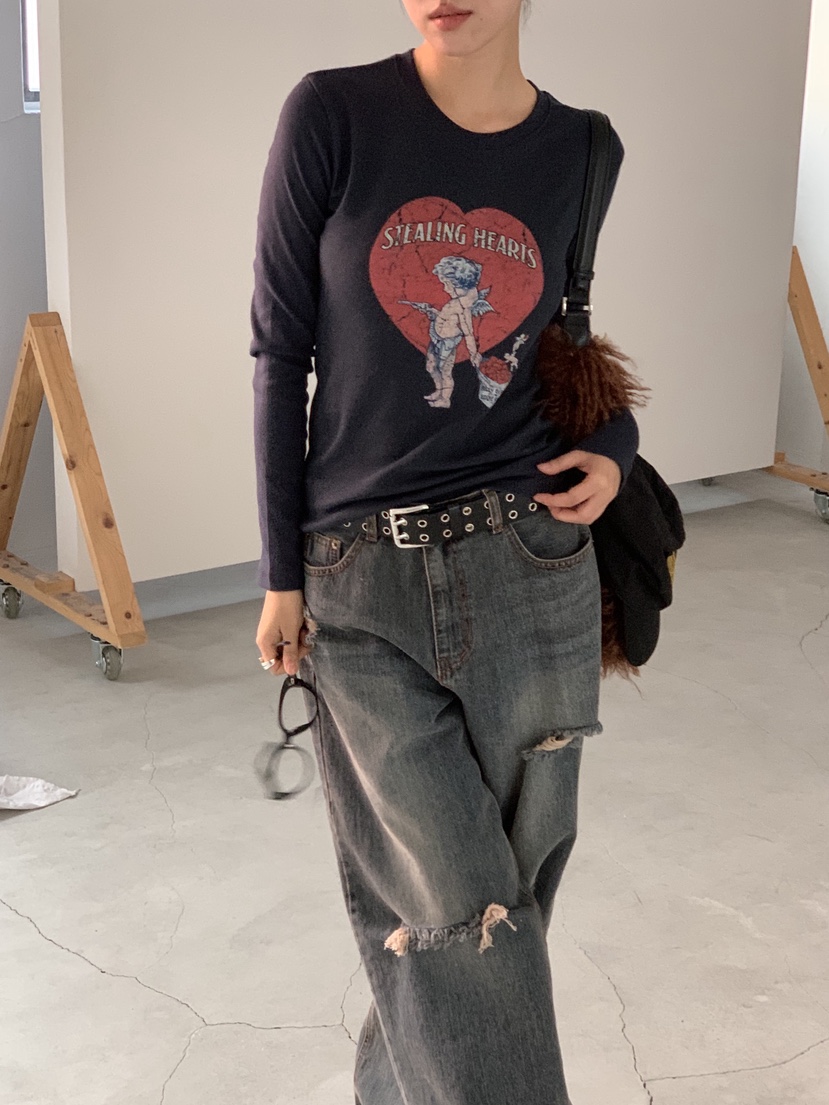 SUNDER MARKET韓國直郵㊣女士新款休閑熱賣25秋冬時尚長袖T恤SUNDER MARKET長袖T恤