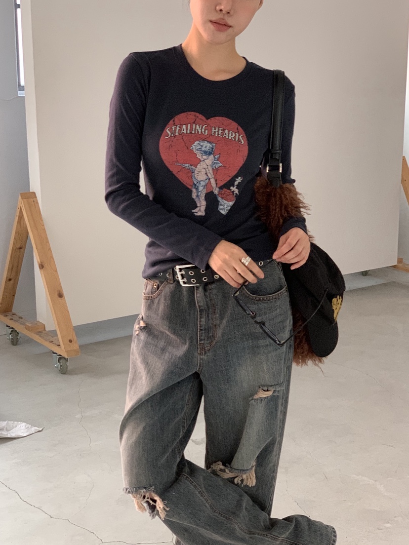 SUNDER MARKET韓國直郵㊣女士新款休閑熱賣25秋冬時尚長袖T恤SUNDER MARKET長袖T恤