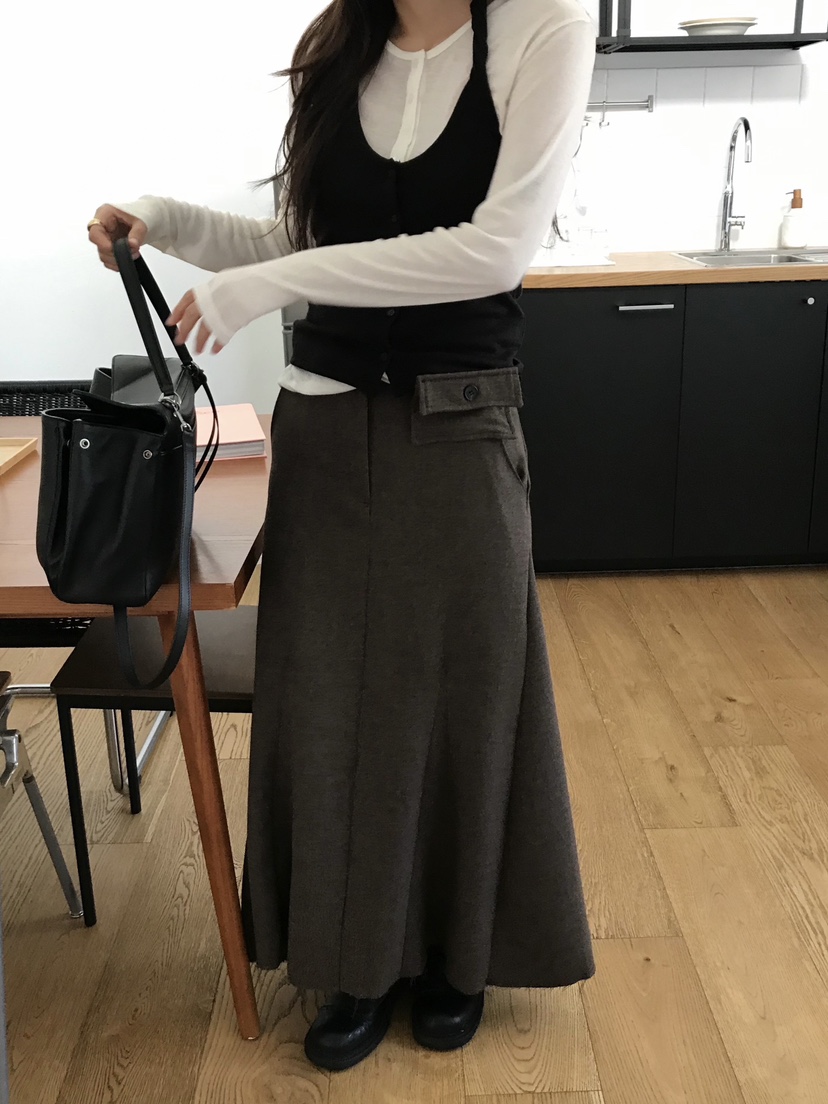 ESCHER東大門㊣直郵女裝新品熱賣職業25秋冬休閑長裙含腰包ESCHER長裙