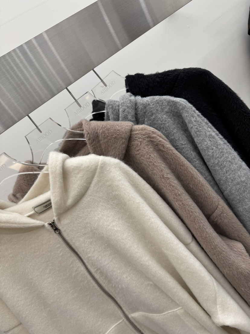 AMOOD韓國代購㊣女士新款推薦熱賣時尚25秋冬夾克安哥拉羊毛拉鏈AMOOD夾克