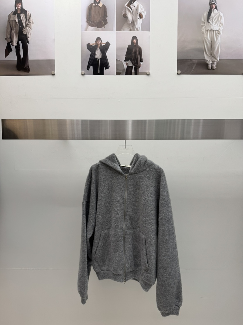 AMOOD韓國代購㊣女士新款推薦熱賣時尚25秋冬夾克安哥拉羊毛拉鏈AMOOD夾克圖色2