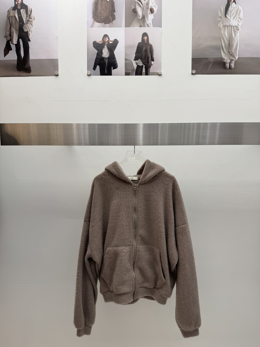 AMOOD韓國代購㊣女士新款推薦熱賣時尚25秋冬夾克安哥拉羊毛拉鏈AMOOD夾克圖色3