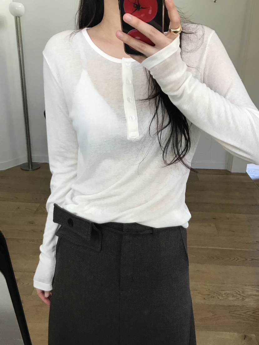 ESCHER韓國代購㊣女士新品時尚真品人氣長袖T恤不含吊帶紐扣ESCHER長袖T恤