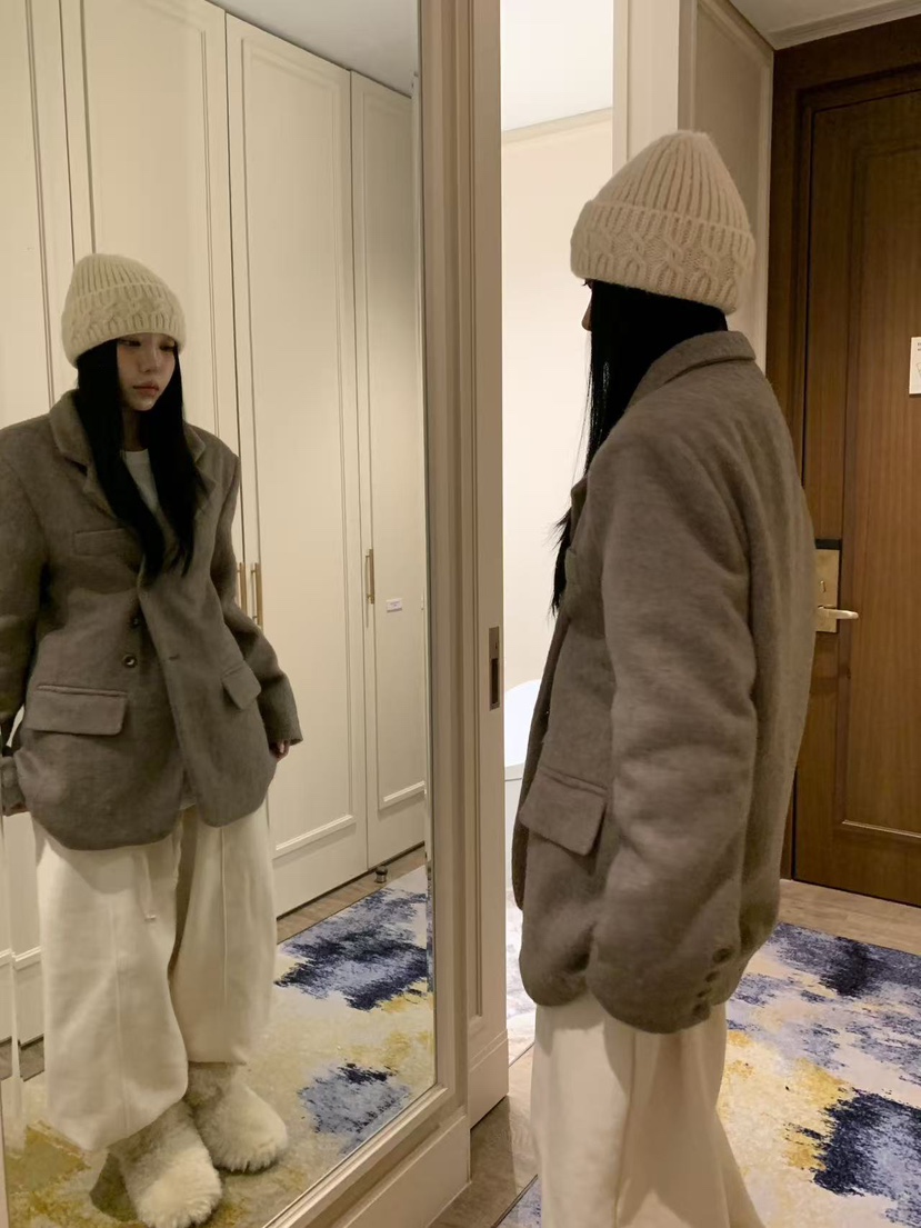 BADCALM東大門㊣代購女裝新品真品時尚人氣職業25秋冬夾克馬海毛BADCALM夾克