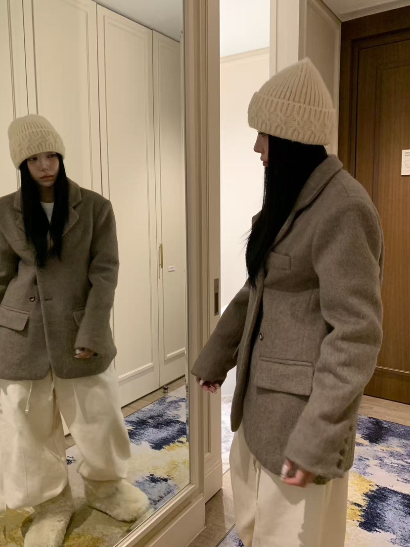 BADCALM東大門㊣代購女裝新品真品時尚人氣職業25秋冬夾克馬海毛BADCALM夾克