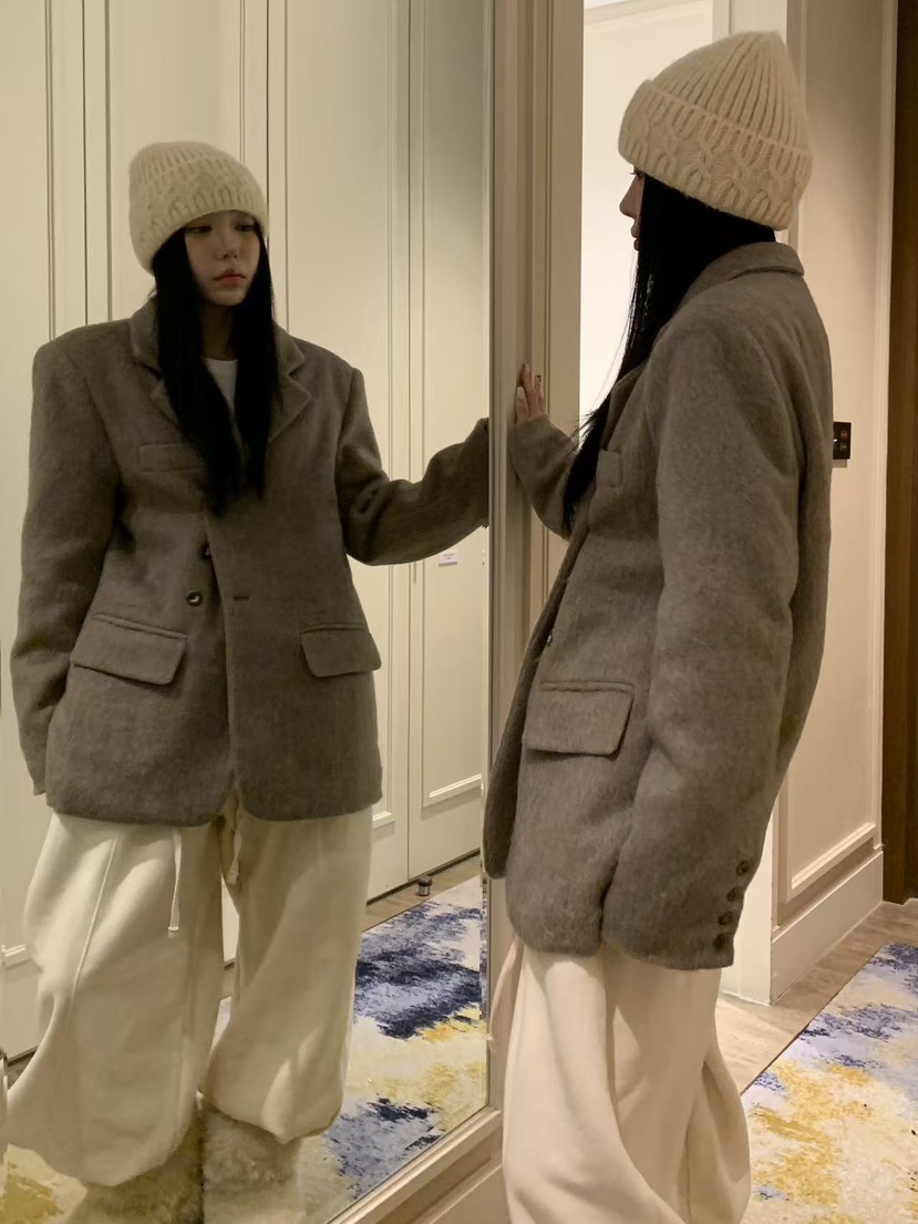 BADCALM東大門㊣代購女裝新品真品時尚人氣職業25秋冬夾克馬海毛BADCALM夾克