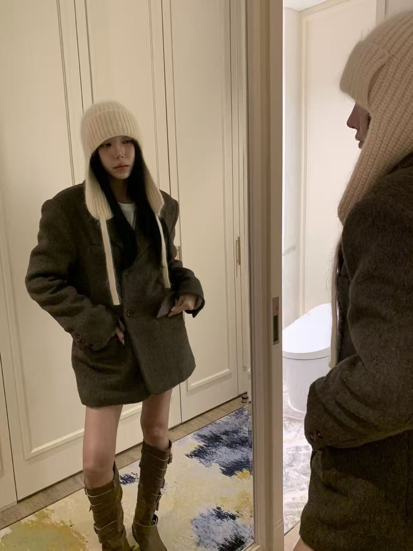 BADCALM東大門㊣代購女裝新品真品時尚人氣職業25秋冬夾克馬海毛BADCALM夾克