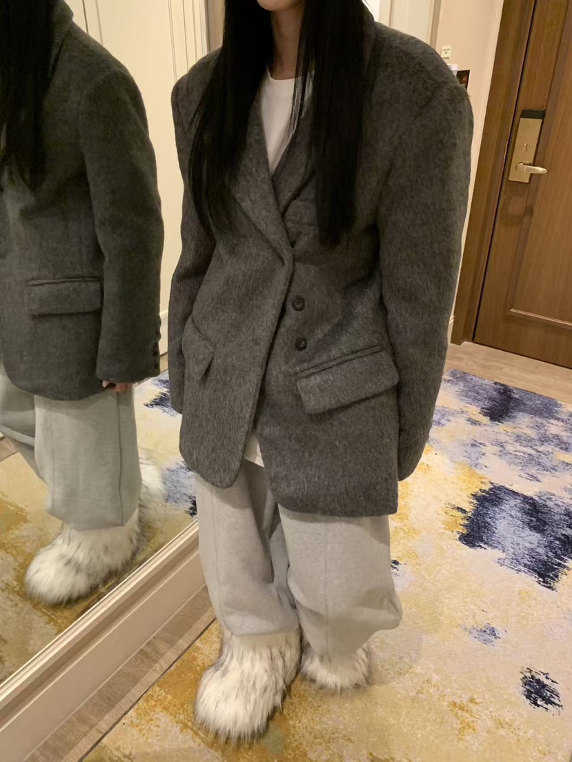 BADCALM東大門㊣代購女裝新品真品時尚人氣職業25秋冬夾克馬海毛BADCALM夾克