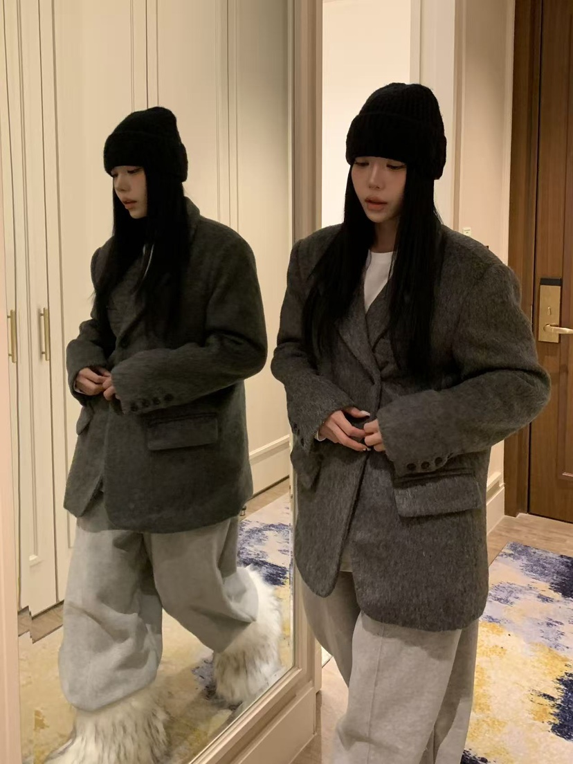 BADCALM東大門㊣代購女裝新品真品時尚人氣職業25秋冬夾克馬海毛BADCALM夾克