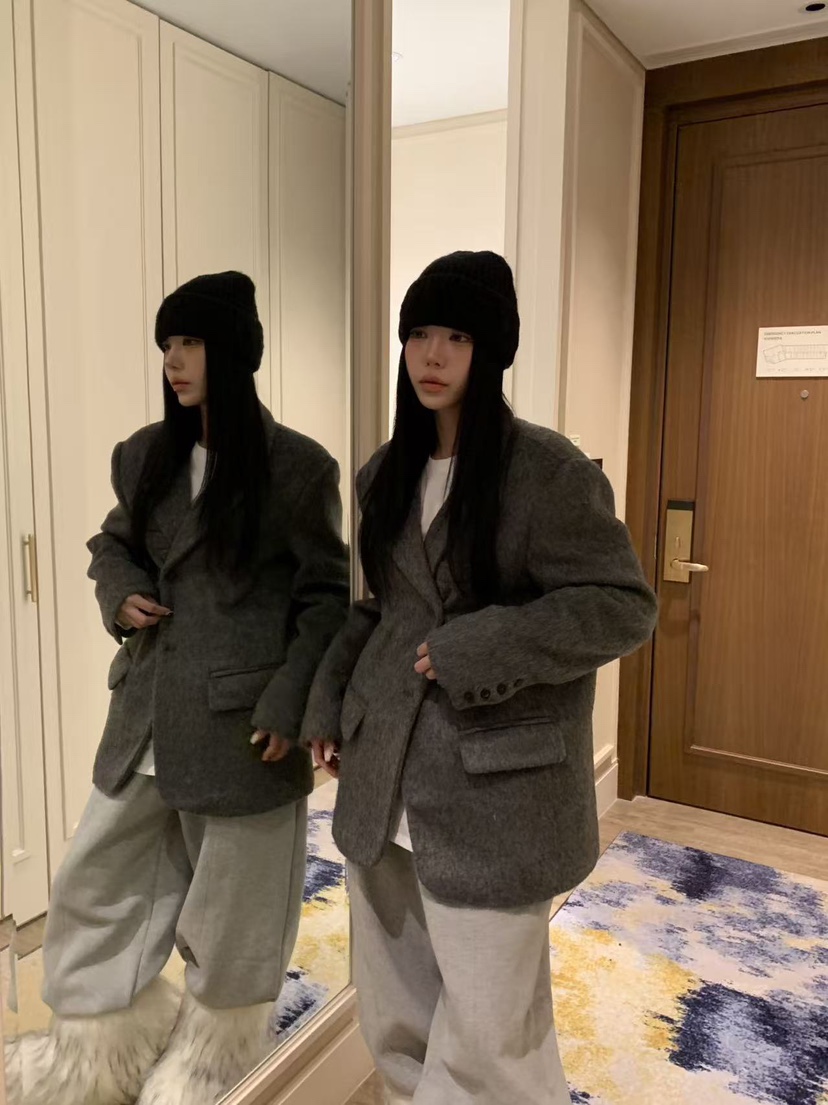 BADCALM東大門㊣代購女裝新品真品時尚人氣職業25秋冬夾克馬海毛BADCALM夾克