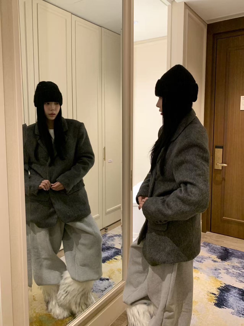 BADCALM東大門㊣代購女裝新品真品時尚人氣職業25秋冬夾克馬海毛BADCALM夾克