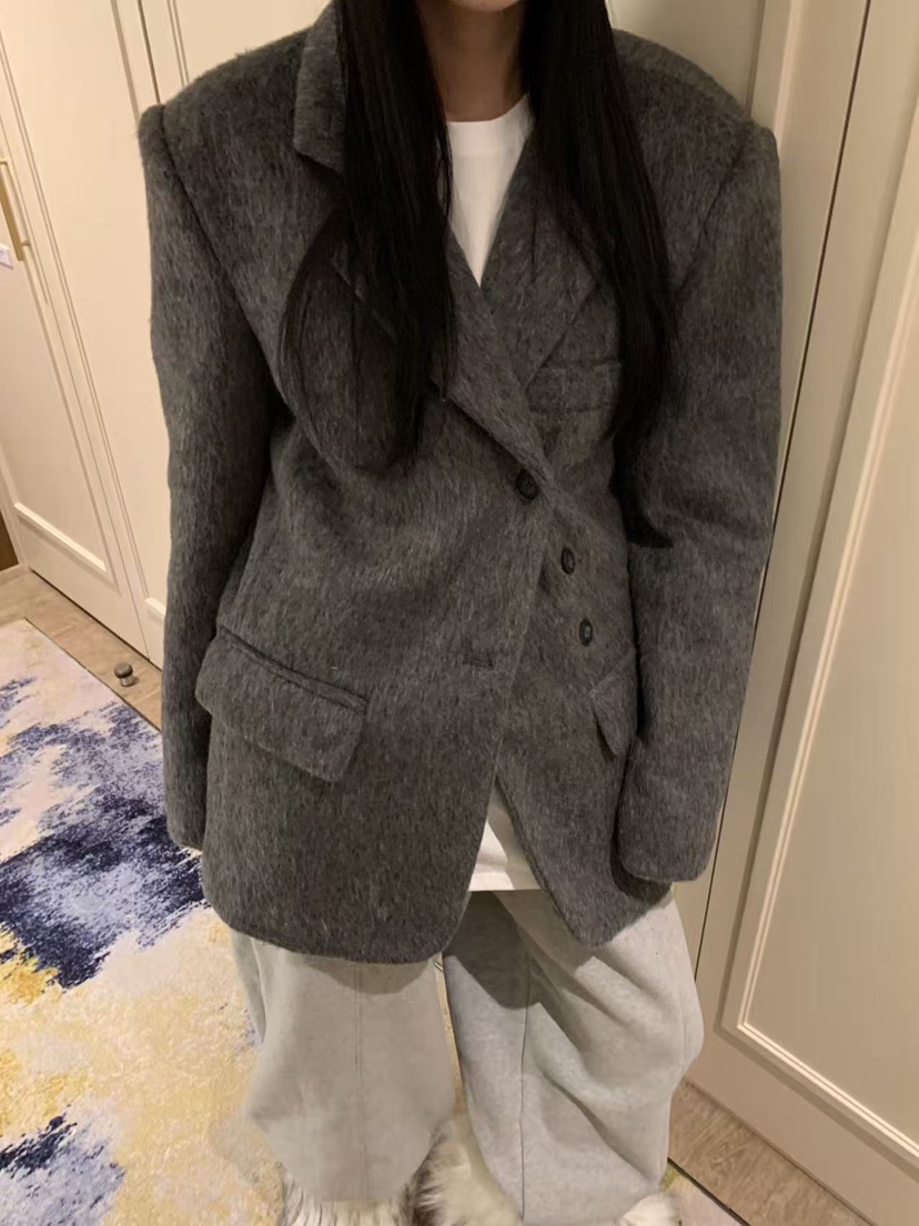 BADCALM東大門㊣代購女裝新品真品時尚人氣職業25秋冬夾克馬海毛BADCALM夾克圖色4