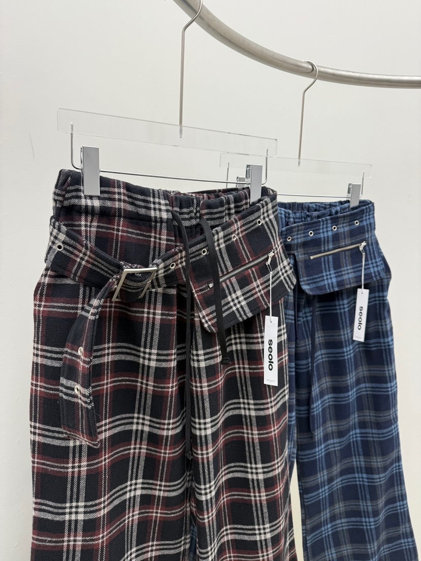 SEOLO韓國代購㊣女士新款人氣推薦時尚休閑褲含腰帶套裝格紋Seolo seoul休閑褲