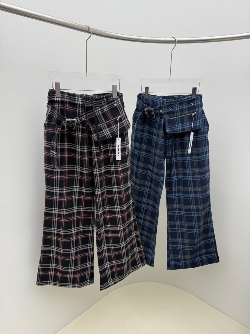 SEOLO韓國代購㊣女士新款人氣推薦時尚休閑褲含腰帶套裝格紋Seolo seoul休閑褲