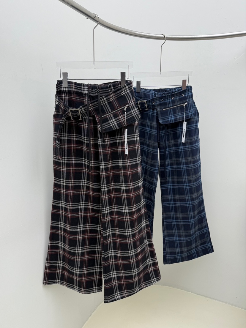 SEOLO韓國代購㊣女士新款人氣推薦時尚休閑褲含腰帶套裝格紋Seolo seoul休閑褲