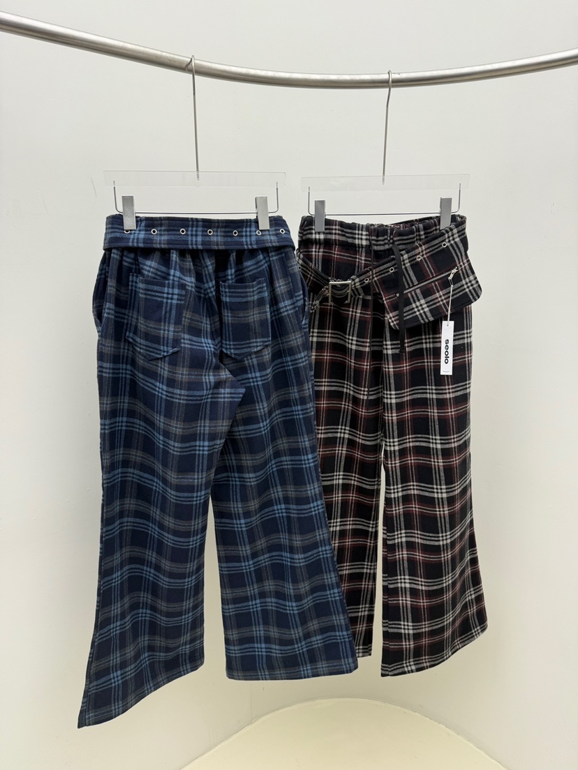 SEOLO韓國代購㊣女士新款人氣推薦時尚休閑褲含腰帶套裝格紋Seolo seoul休閑褲