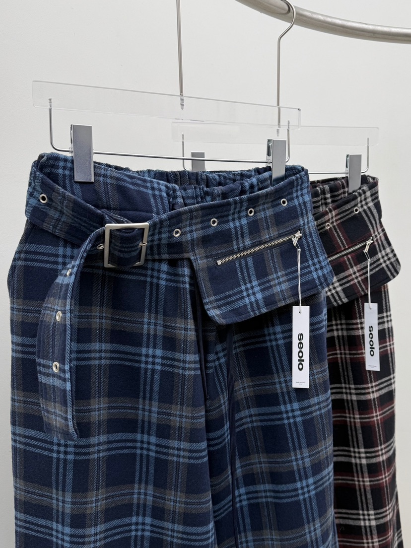 SEOLO韓國代購㊣女士新款人氣推薦時尚休閑褲含腰帶套裝格紋Seolo seoul休閑褲