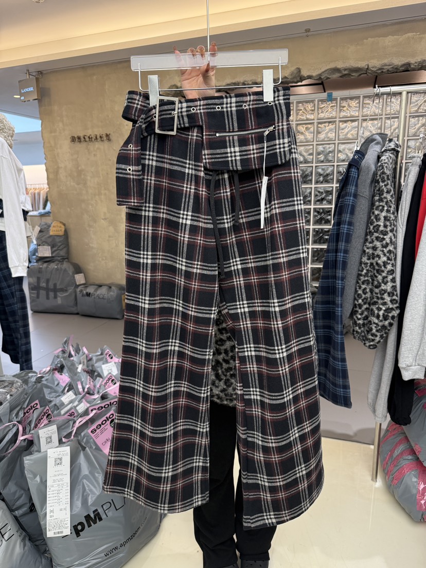 SEOLO韓國代購㊣女士新款人氣推薦時尚休閑褲含腰帶套裝格紋Seolo seoul休閑褲圖色1