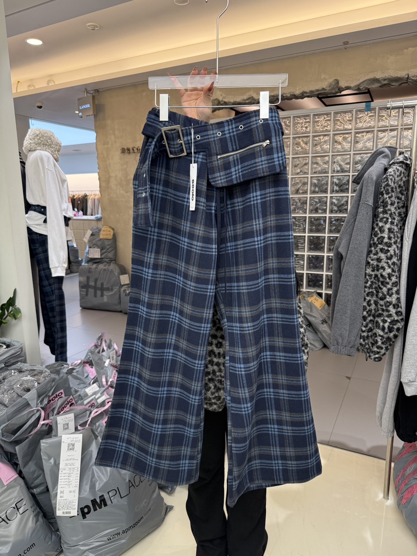 SEOLO韓國代購㊣女士新款人氣推薦時尚休閑褲含腰帶套裝格紋Seolo seoul休閑褲圖色2