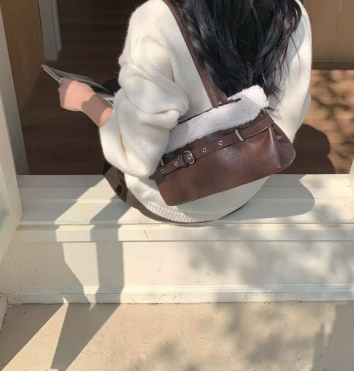 TROUVAILLE韓國代購㊣女士新品時尚人氣真品推薦單肩斜跨包絨TROUVAILLE單肩/斜跨包