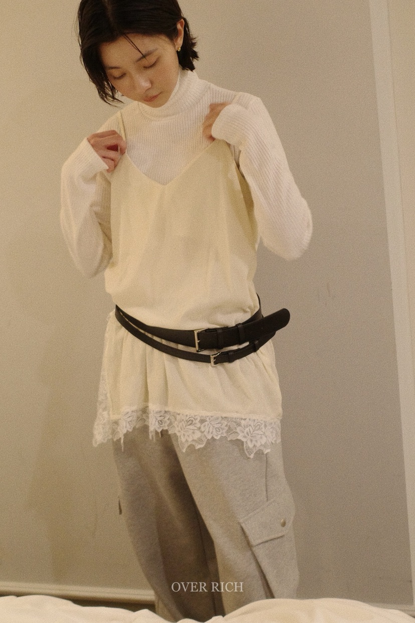 OVER RICH東大門㊣實拍女裝新品推薦25秋冬吊帶背心天鵝絨蕾絲OVER RICH吊帶/背心