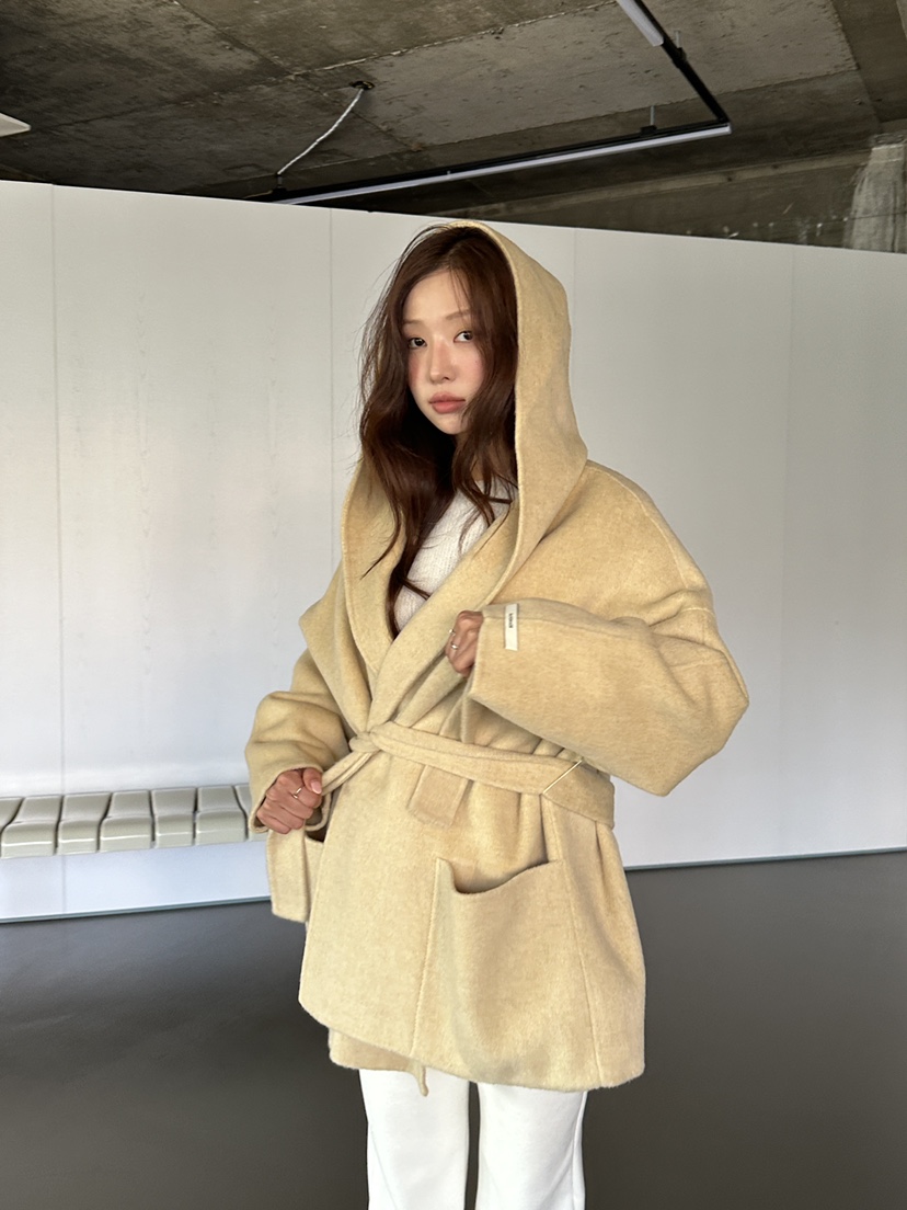 NDE韓國直郵㊣女裝新款時尚休閑真品25秋冬中長款大衣含腰帶NDE中長款大衣