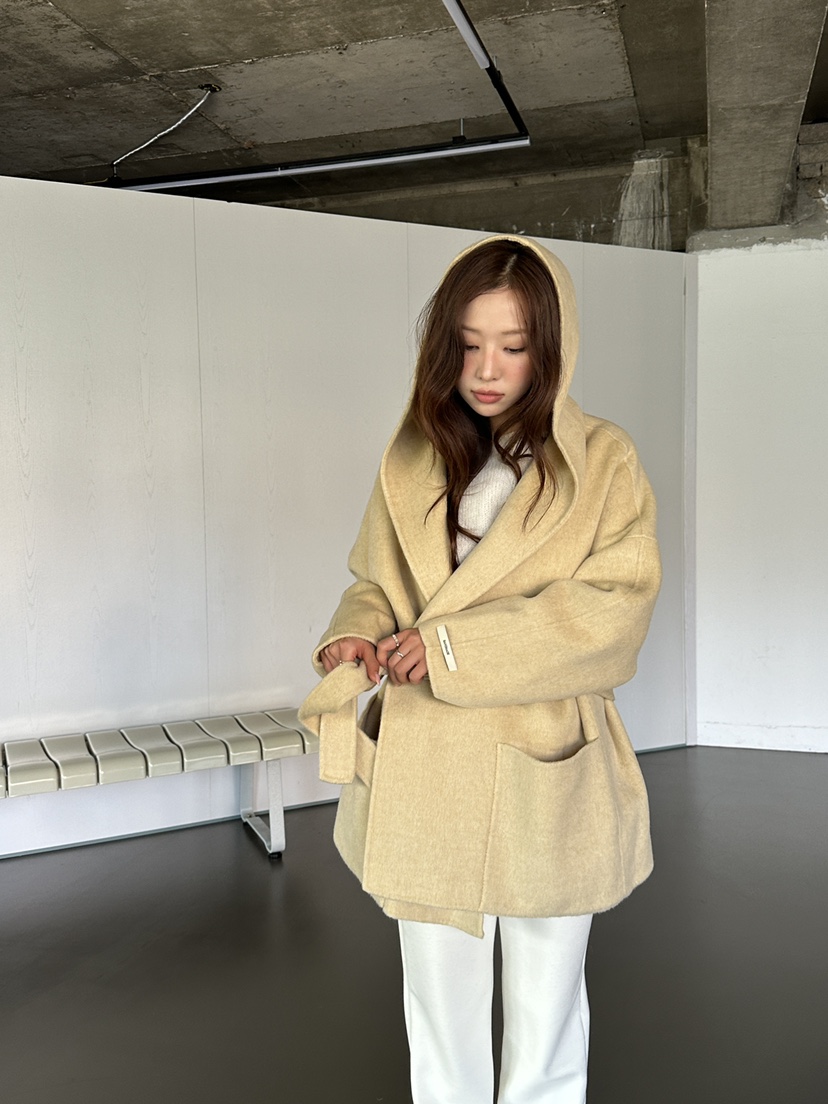 NDE韓國直郵㊣女裝新款時尚休閑真品25秋冬中長款大衣含腰帶NDE中長款大衣