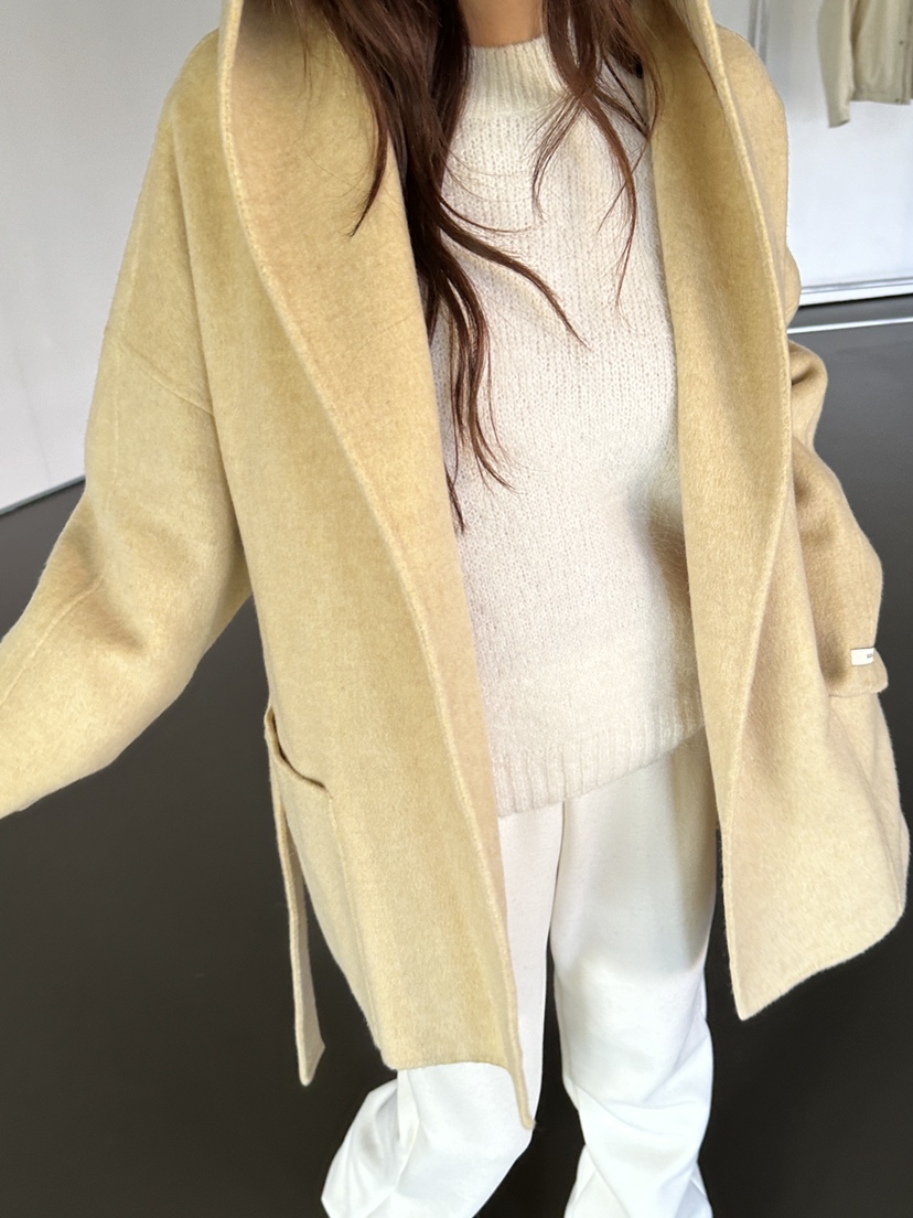 NDE韓國直郵㊣女裝新款時尚休閑真品25秋冬中長款大衣含腰帶NDE中長款大衣