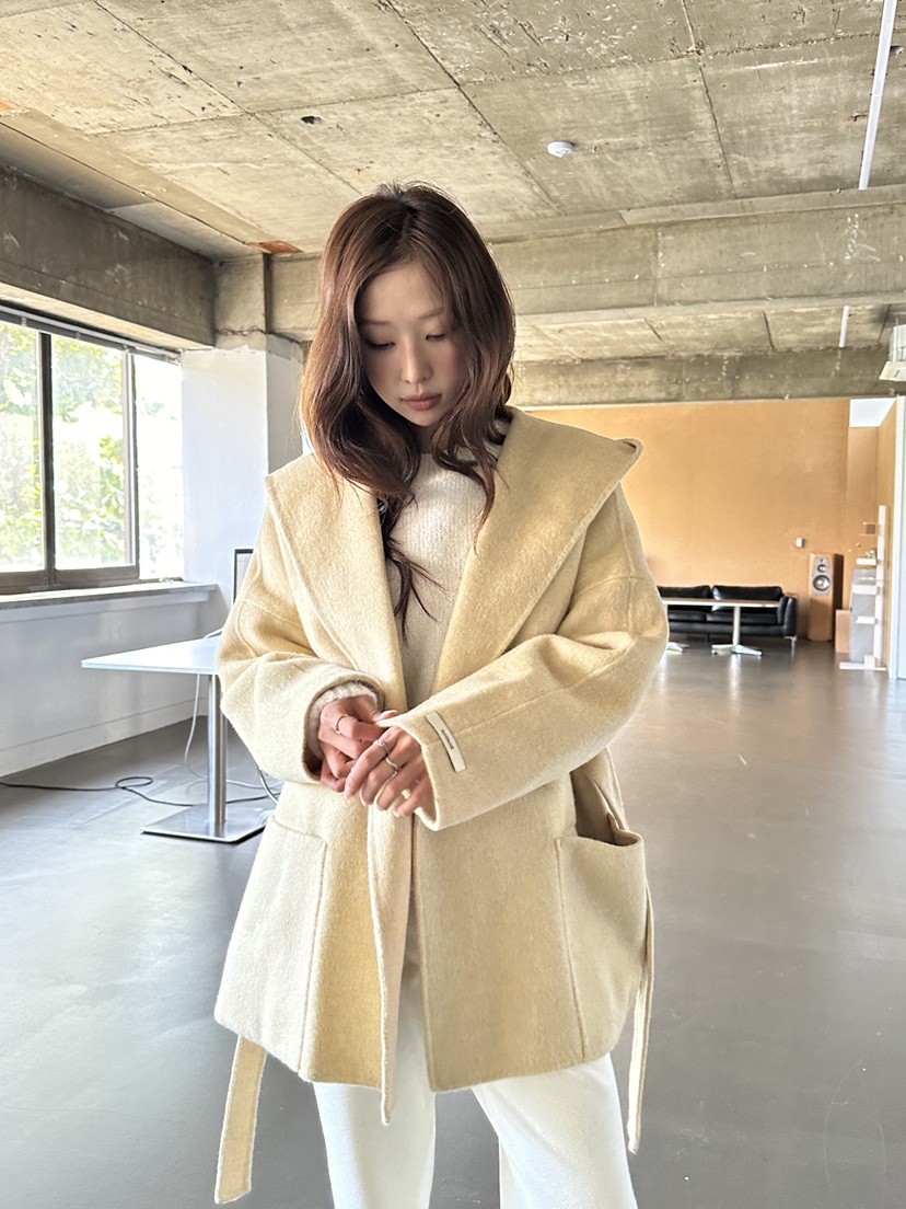 NDE韓國直郵㊣女裝新款時尚休閑真品25秋冬中長款大衣含腰帶NDE中長款大衣