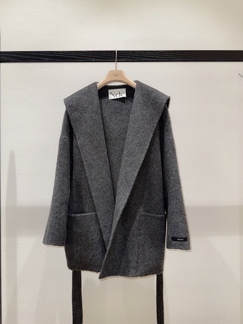 NDE韓國直郵㊣女裝新款時尚休閑真品25秋冬中長款大衣含腰帶NDE中長款大衣圖色1