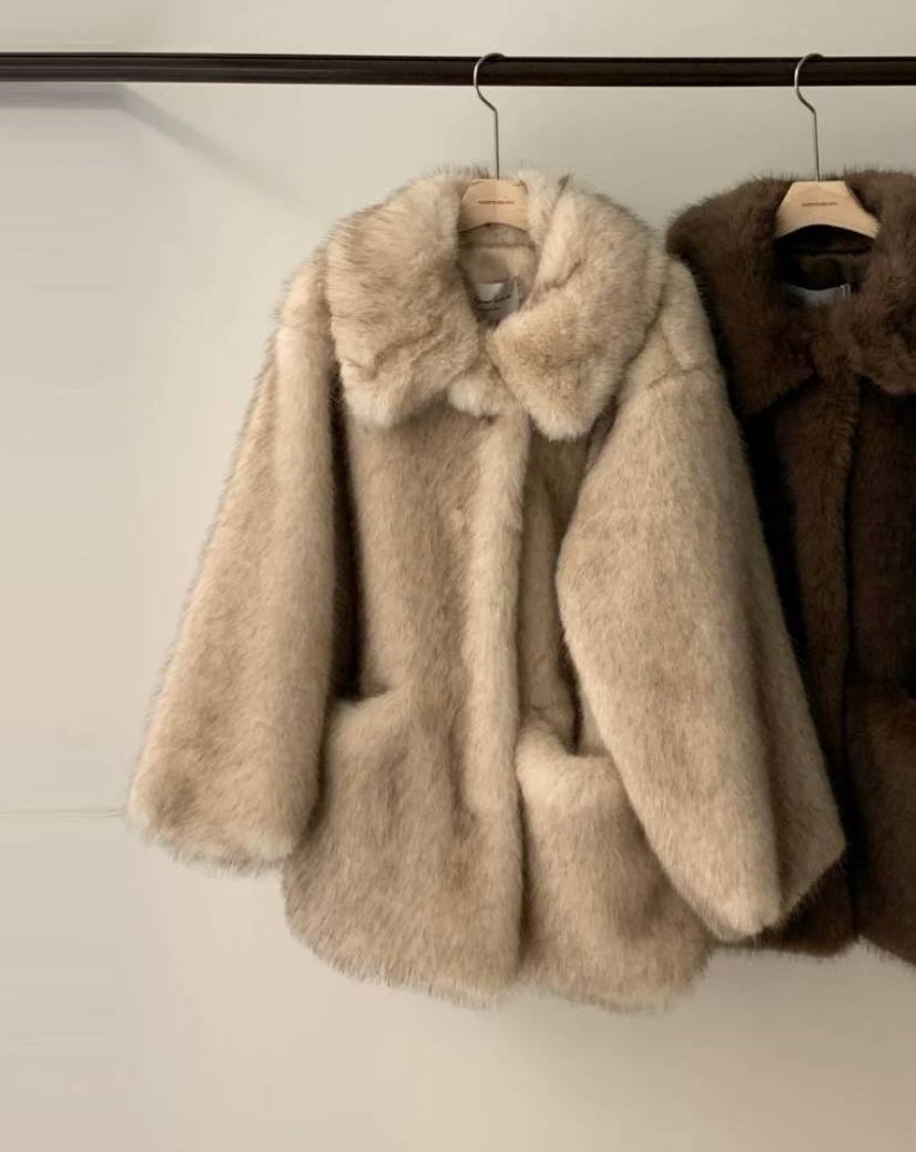 ANDYOUBROWN韓國直郵㊣女士新款時尚25秋冬休閑短款大衣皮草ANDYOUBROWN短款大衣圖色1