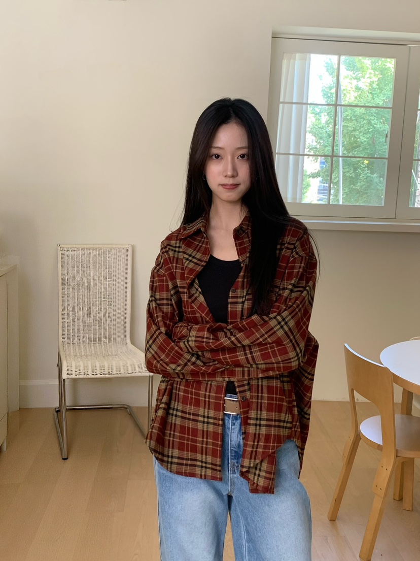 ALOT韓國直郵㊣女士新品真品時尚人氣推薦襯衫蕾絲衫抓絨格子A LOT襯衫/蕾絲衫