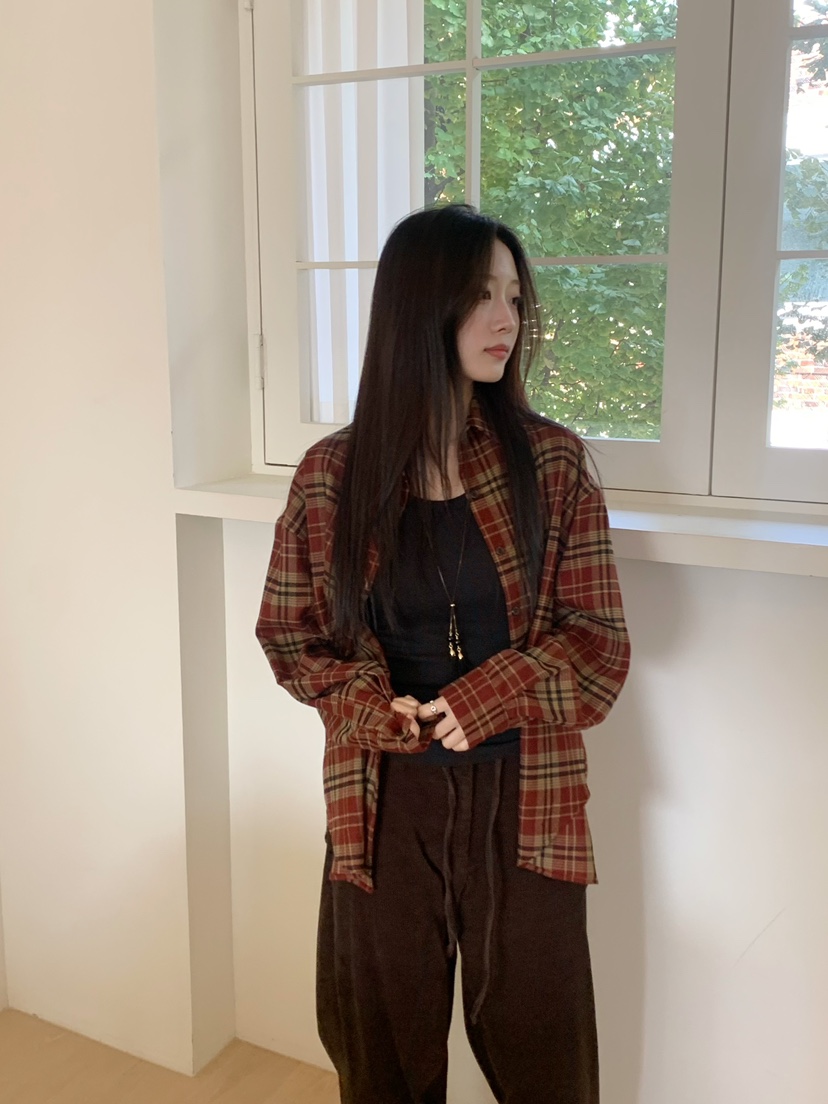 ALOT韓國直郵㊣女士新品真品時尚人氣推薦襯衫蕾絲衫抓絨格子A LOT襯衫/蕾絲衫