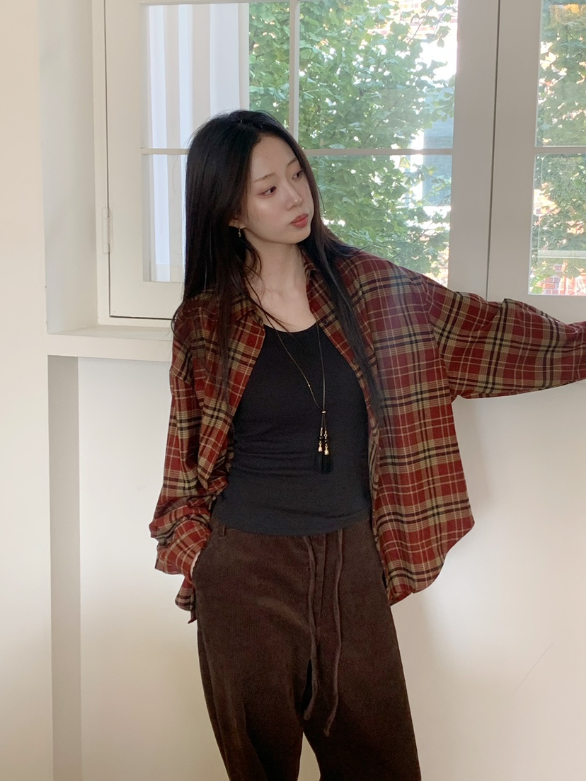 ALOT韓國直郵㊣女士新品真品時尚人氣推薦襯衫蕾絲衫抓絨格子A LOT襯衫/蕾絲衫