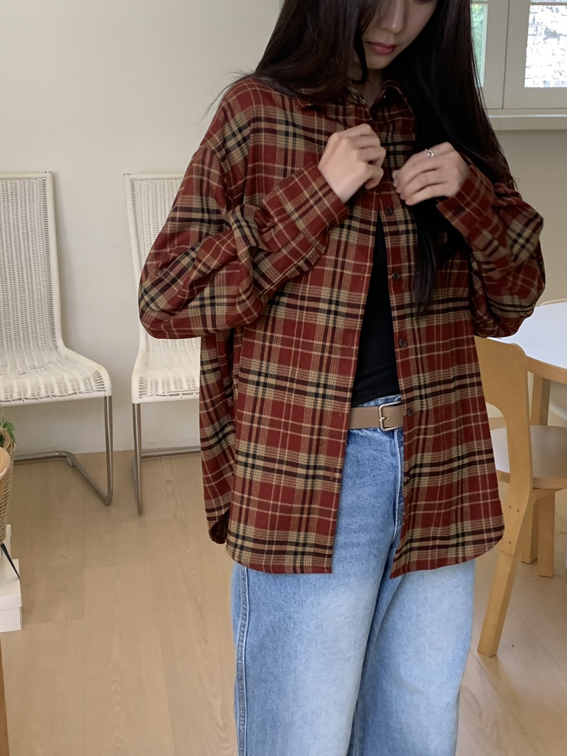 ALOT韓國直郵㊣女士新品真品時尚人氣推薦襯衫蕾絲衫抓絨格子A LOT襯衫/蕾絲衫圖色1