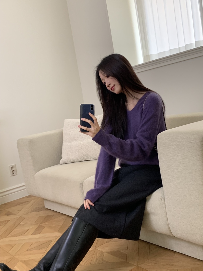 ALOT韓國直郵㊣女士新品真品職業休閑25秋冬時尚針織衫V領羊絨A LOT針織衫